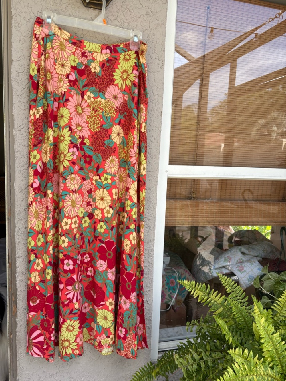 NATURAL LIFE Red Floral Maxi Skirt with Yellow & Pink Blooms